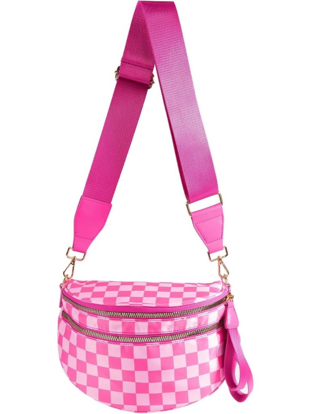 Women's Rose Checkered Check Nylon Spacious Bum Bag Travel Purse Crossbody Bag